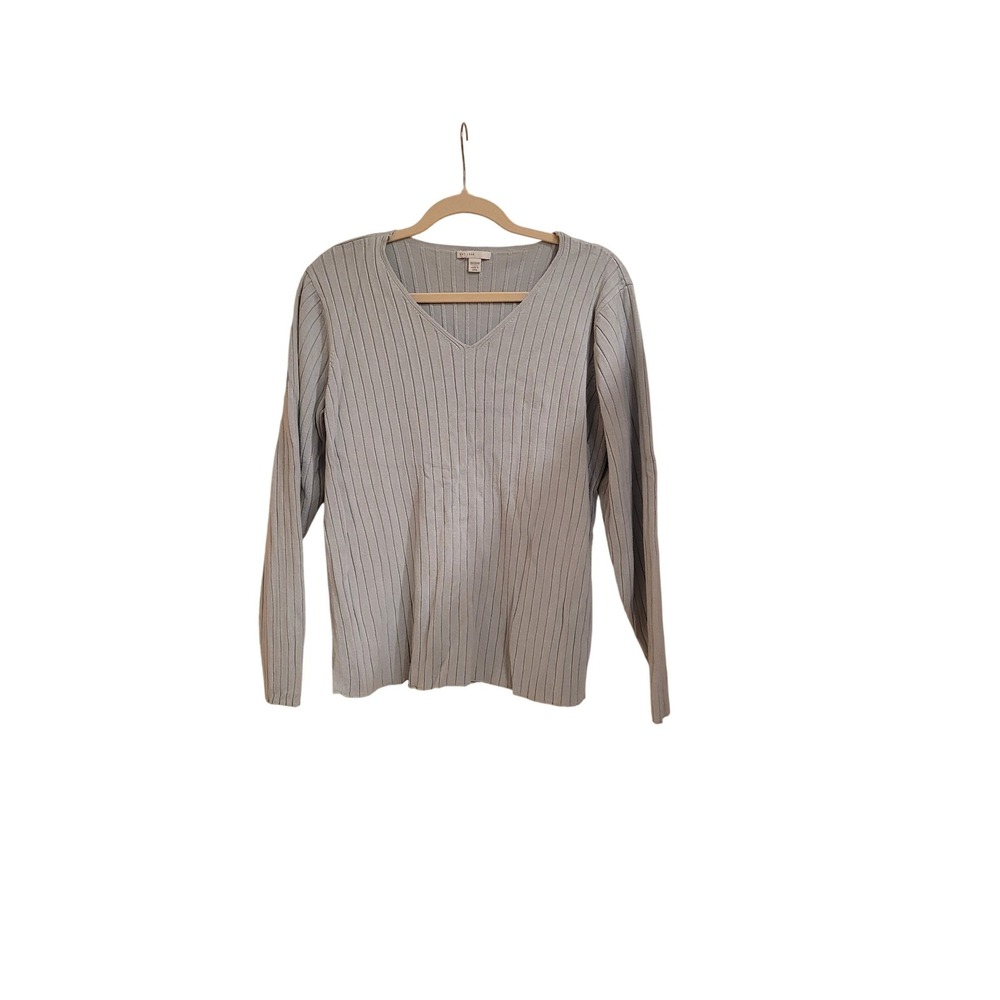 Est. 1946 Womens V-Neck Ribbed Knit Long Sleeve Sweater Light Blue Grey 18/20W